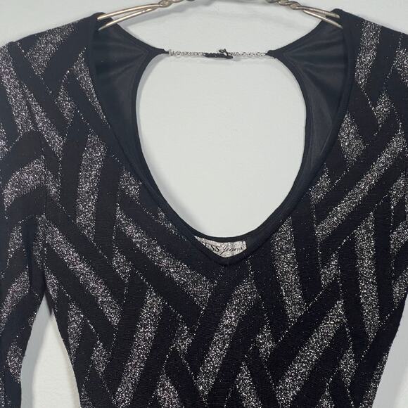 Guess Bodycon Dress Size Small Black Silver Lurex Backless Logo Long Sleeve - Picture 3 of 10